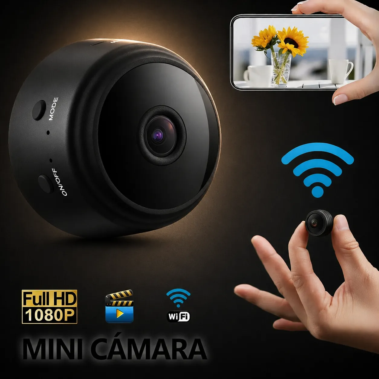 Mini cámara WiFi en la mano